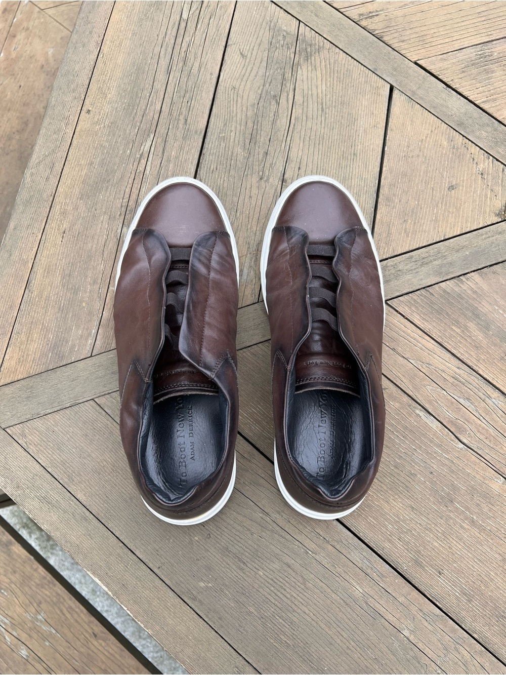 To Boot Brown Leather Slip-On Sneakers with White Sole